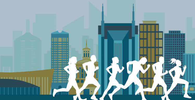 Graphic of runners with Nashville skyline artwork